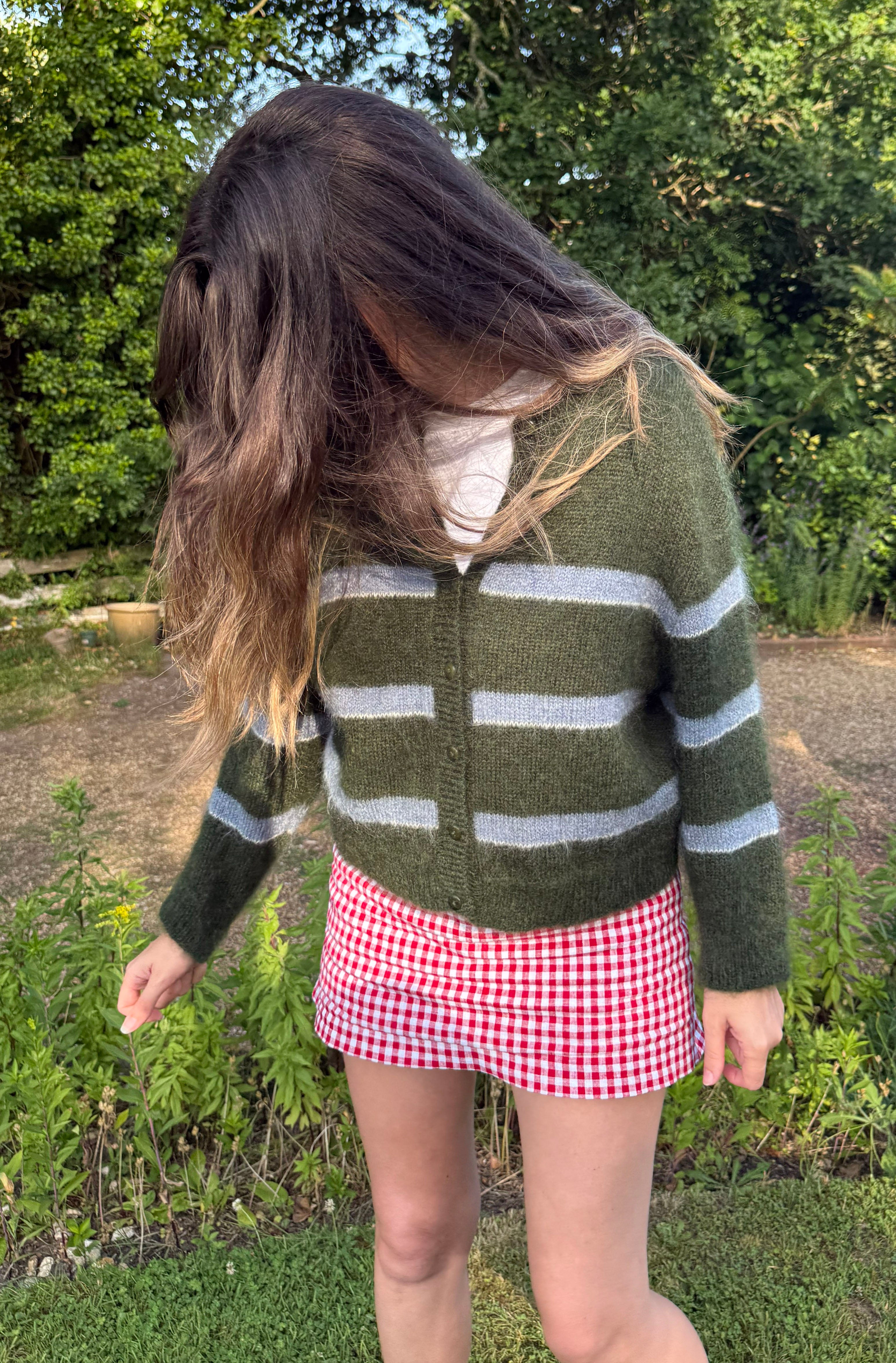 Striped Green Mohair Wool Cardigan – Sustainable, Ethical Knitwear